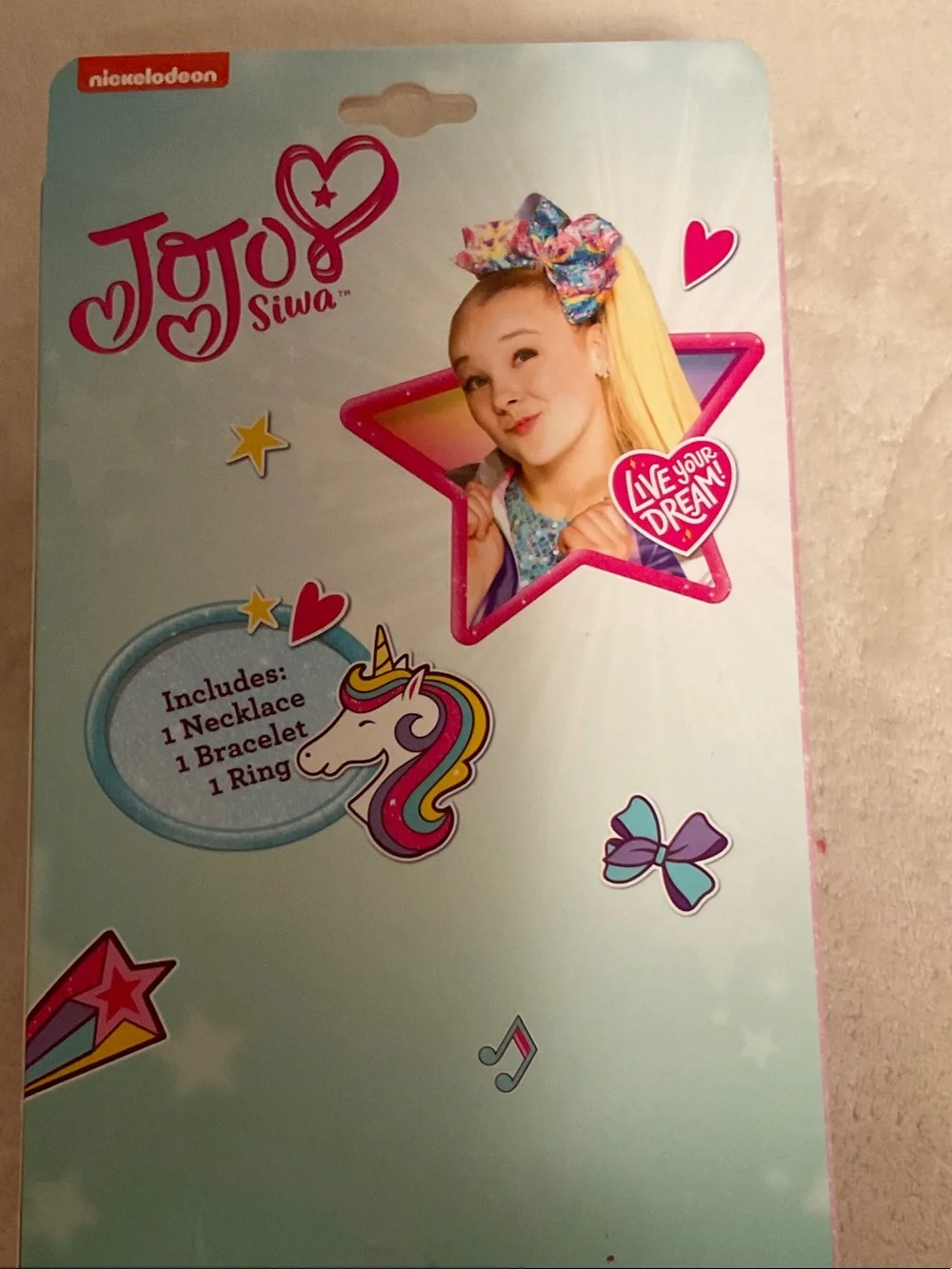 JoJo Siwa Pink, Blue & White Girls' Necklace Bracelet Ring Set